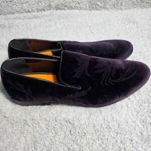 TALLIA Men's Velvet Paisley Floral Loafers Smoking Shoes Purple‎ 11.5 Mardi Gras